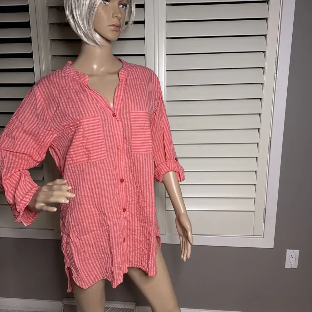 Soft surroundings MEDIUM shirt M pockets tunic beach 100% cotton - Picture 4 of 10